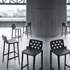 Isidoro Tabouret de bar moderne empilable avec dossier ronds ajourés><noscript><img width=