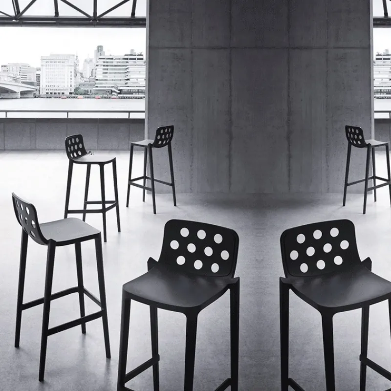 Isidoro Tabouret de bar moderne empilable avec dossier ronds ajourés> Tabouret De Bar (assise +/- 80 Cm)
