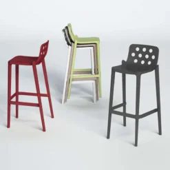 Isidoro Tabouret snack moderne empilable avec dossier ronds ajourés> Tabouret Snack (assise +/- 65 Cm)|Tabouret De Bar (assise +/- 80 Cm)