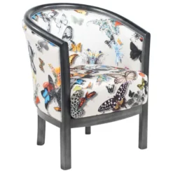 Paget Julien Fauteuil tonneau pour salon fabrication française en tissu et bois massif> Fauteuil De Salon