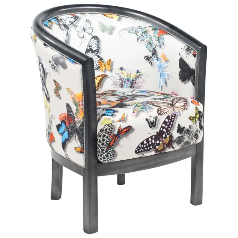 Paget Julien Fauteuil tonneau pour salon fabrication française en tissu et bois massif> Fauteuil De Salon