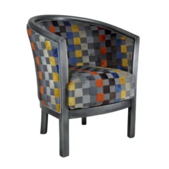 Paget Julien Fauteuil tonneau pour salon fabrication française en tissu et bois massif><noscript><img width=
