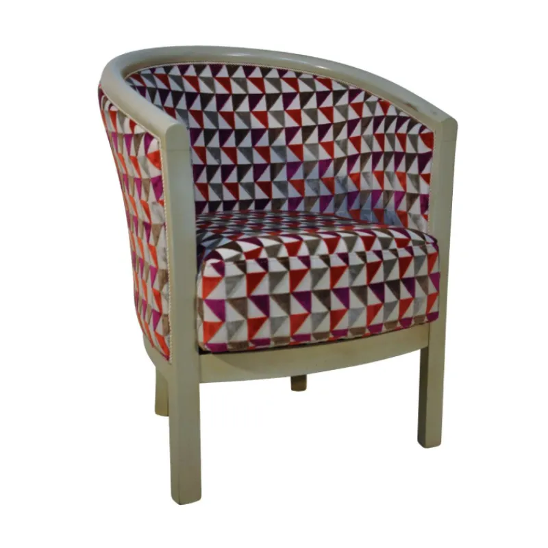 Paget Julien Fauteuil tonneau pour salon fabrication française en tissu et bois massif> Fauteuil De Salon