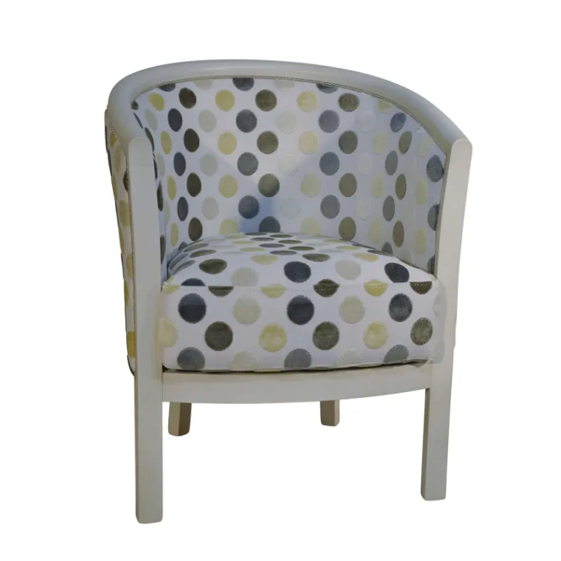 Paget Julien Fauteuil tonneau pour salon fabrication française en tissu et bois massif> Fauteuil De Salon