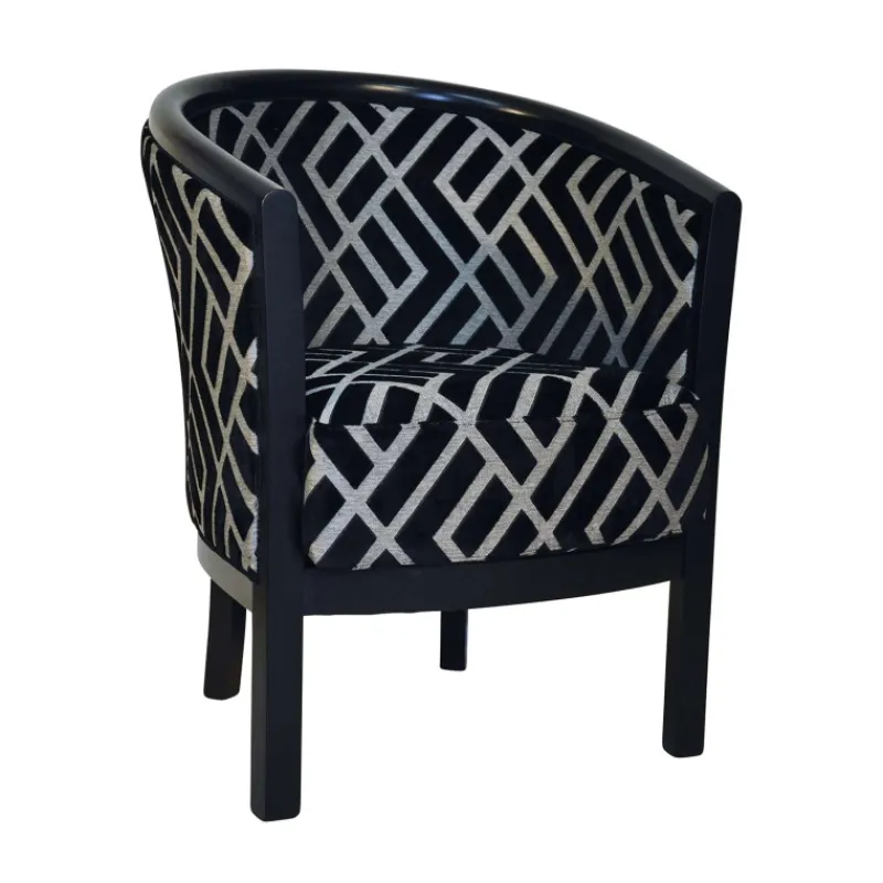 Paget Julien Fauteuil tonneau pour salon fabrication française en tissu et bois massif> Fauteuil De Salon