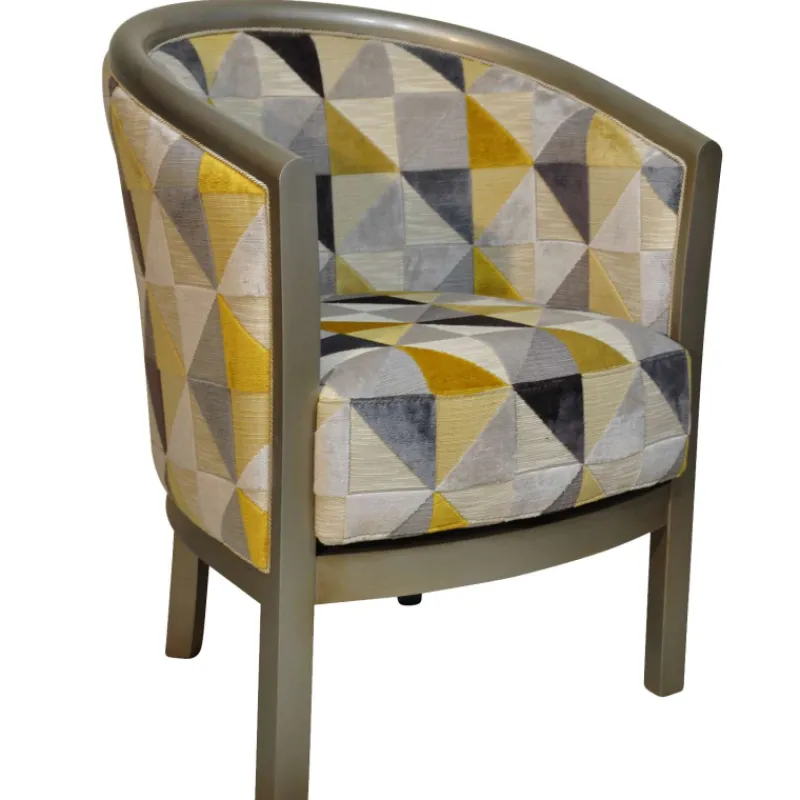 Paget Julien Fauteuil tonneau pour salon fabrication française en tissu et bois massif> Fauteuil De Salon