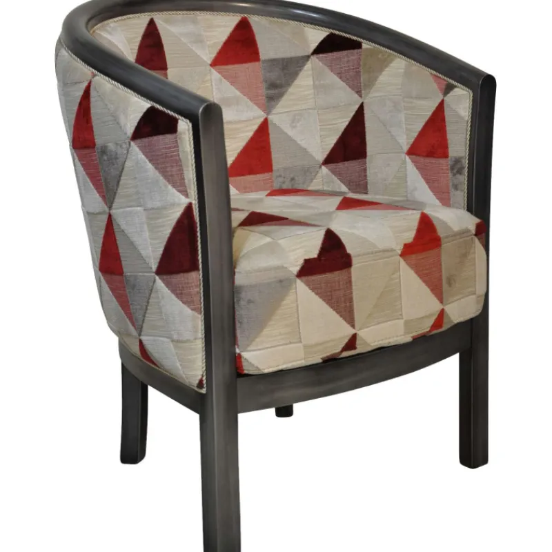 Paget Julien Fauteuil tonneau pour salon fabrication française en tissu et bois massif> Fauteuil De Salon