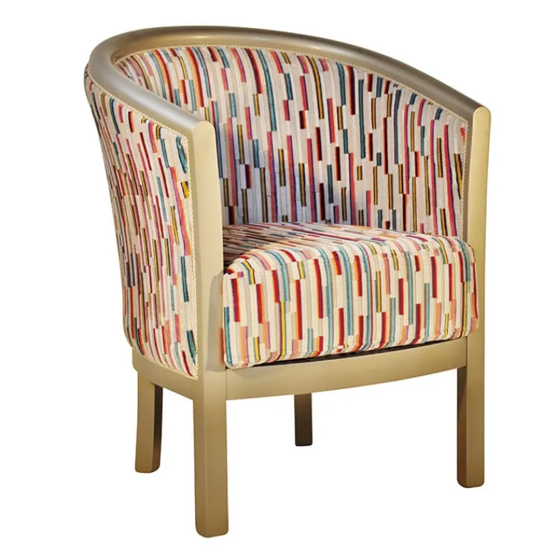 Paget Julien Fauteuil tonneau pour salon fabrication française en tissu et bois massif> Fauteuil De Salon