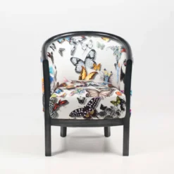 Paget Julien Fauteuil tonneau pour salon fabrication française en tissu et bois massif><noscript><img width=