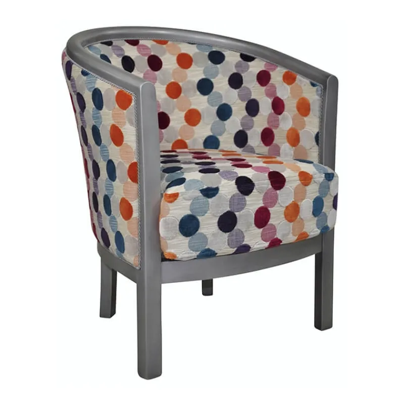 Paget Julien Fauteuil tonneau pour salon fabrication française en tissu et bois massif> Fauteuil De Salon