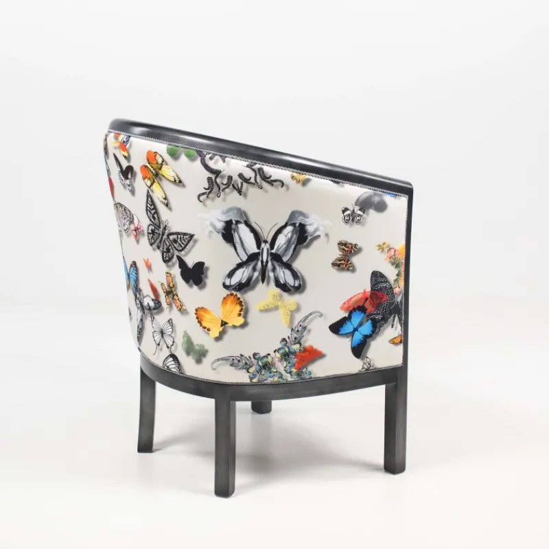 Paget Julien Fauteuil tonneau pour salon fabrication française en tissu et bois massif> Fauteuil De Salon