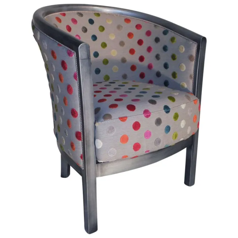 Paget Julien Fauteuil tonneau pour salon fabrication française en tissu et bois massif> Fauteuil De Salon