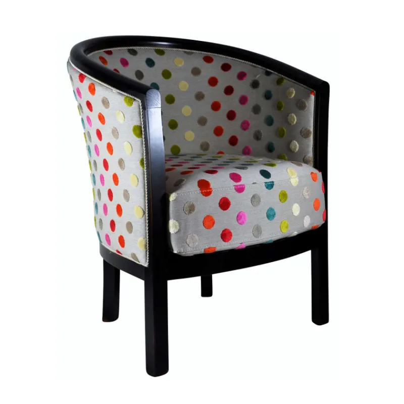 Paget Julien Fauteuil tonneau pour salon fabrication française en tissu et bois massif> Fauteuil De Salon