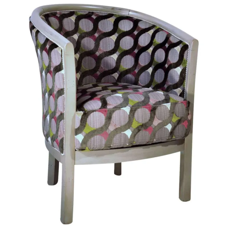 Paget Julien Fauteuil tonneau pour salon fabrication française en tissu et bois massif> Fauteuil De Salon