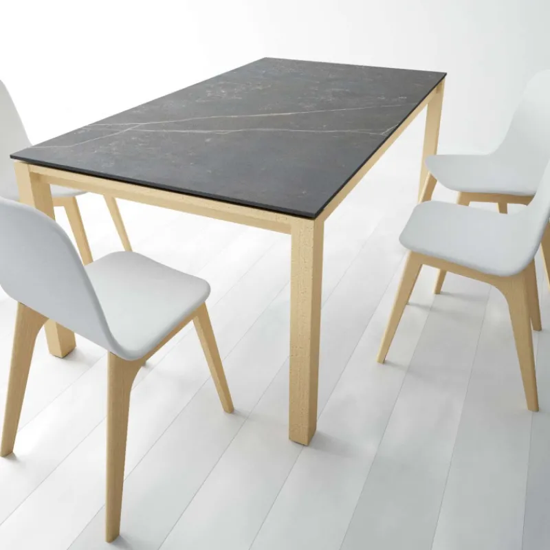 Cancio Lakera Table en Dekton extensible avec pieds en bois massif> Table De Cuisine|Table De Salle à Manger