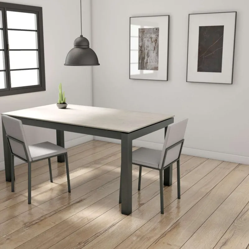 Cancio Lakera Table en Dekton rectangulaire extensible avec pieds en métal> Table De Cuisine|Table De Salle à Manger
