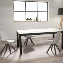 Cancio Lakera Table en Dekton rectangulaire extensible avec pieds en métal><noscript><img width=