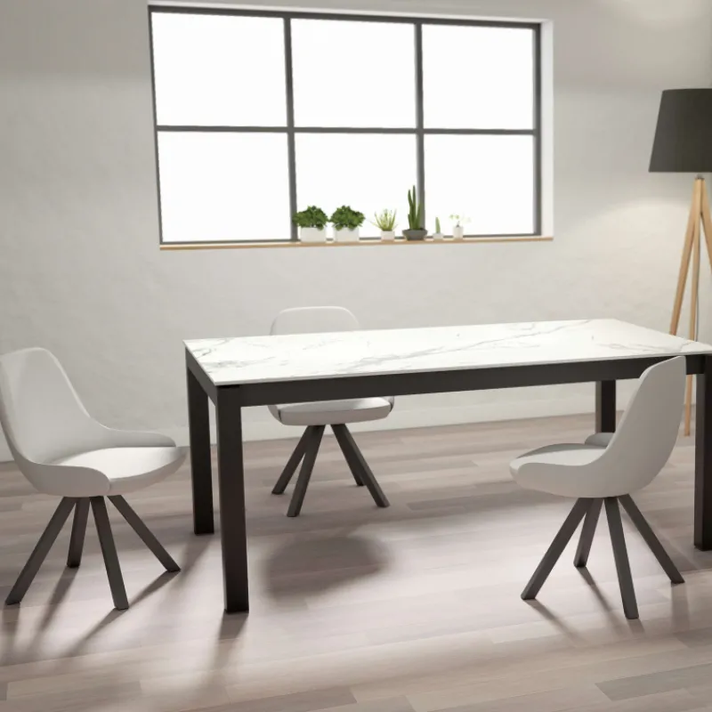 Cancio Lakera Table en Dekton rectangulaire extensible avec pieds en métal> Table De Cuisine|Table De Salle à Manger