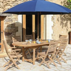 Medicis LandryTable de jardin ovale en teck extensible><noscript><img width=
