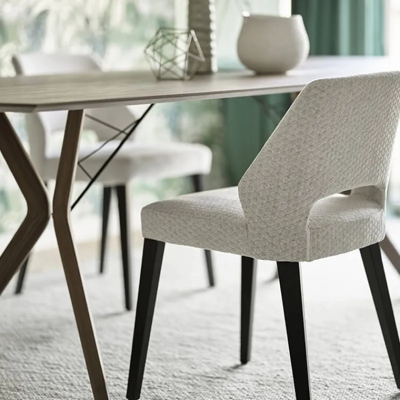 Mobitec Lena ® Chaise ajourée en tissu et pieds bois style moderne> Chaise De Salle à Manger|Chaise Salon