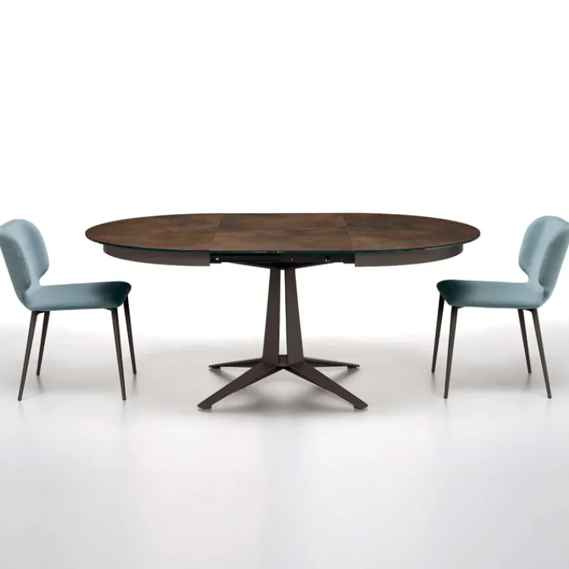 Midj Link ® Table design ronde extensible en céramique pied central en métal> Table De Salle à Manger