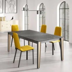 Cancio London Table en Dekton avec pieds métal et bois><noscript><img width=