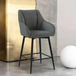 MartinTabouret snack pivotant avec accoudoirs en tissu recyclé et pieds en métal> Tabouret Snack (assise +/- 65 Cm)|Tabouret De Bar (assise +/- 80 Cm)
