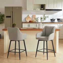 MartinTabouret snack pivotant avec accoudoirs en tissu recyclé et pieds en métal><noscript><img width=