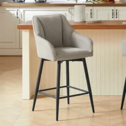 MartinTabouret snack pivotant avec accoudoirs en tissu recyclé et pieds en métal><noscript><img width=