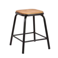 MatisTabouret bas industriel en métal assise bois><noscript><img width=