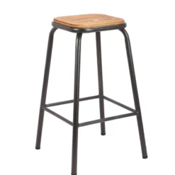 MaxTabouret snack industriel sans dossier en métal assise bois><noscript><img width=