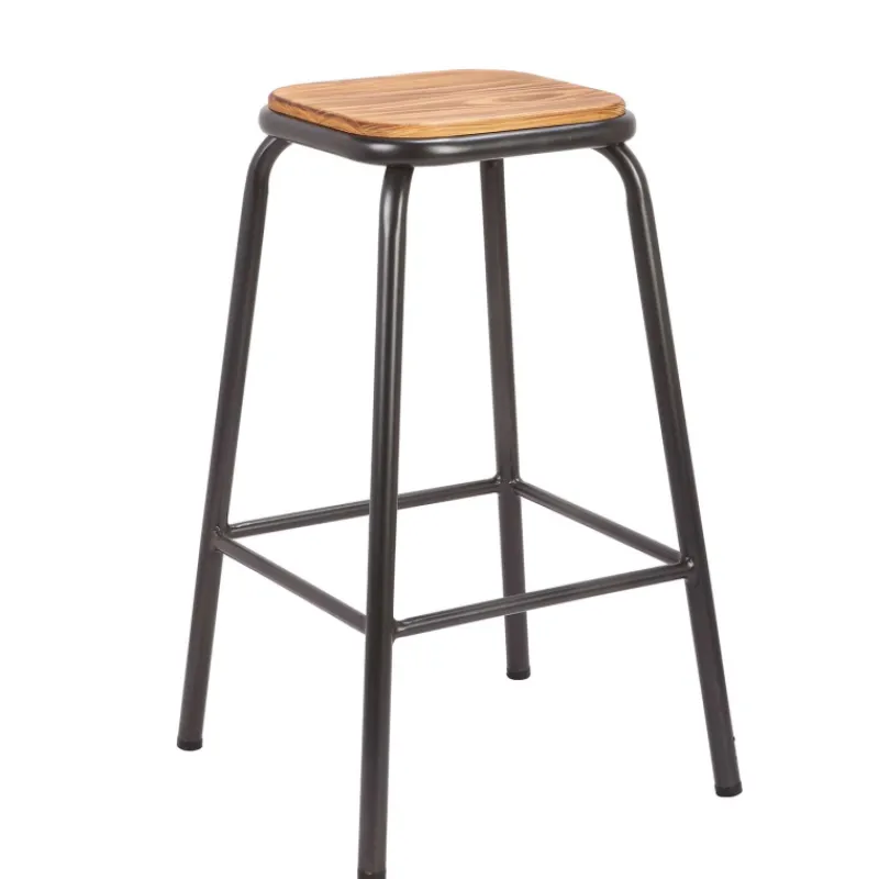 MaxTabouret snack industriel sans dossier en métal assise bois> Tabouret Snack (assise +/- 65 Cm)|Tabouret De Bar (assise +/- 80 Cm)