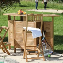 Medicis MenhirBar de jardin avec rangement pliable en teck massif> Table De Jardin