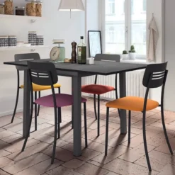 Perfecta Miro 2 Chaise de cuisine en simili rembourrée avec pieds et dossier strié en métal><noscript><img width=
