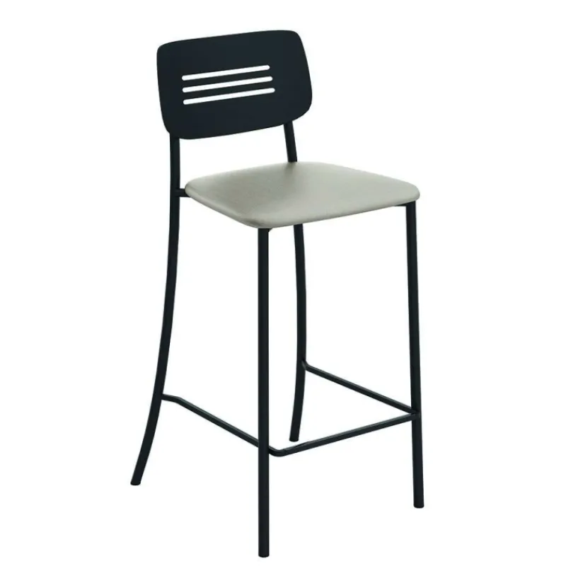 Perfecta Miro Tabouret snack de cuisine en simili rembourré avec dossier strié en métal> Tabouret Snack (assise +/- 65 Cm)|Tabouret De Bar (assise +/- 80 Cm)