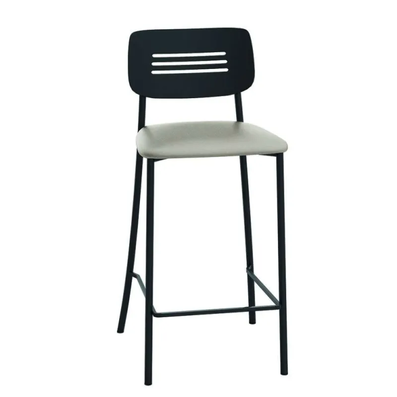 Perfecta Miro Tabouret snack de cuisine en simili rembourré avec dossier strié en métal> Tabouret Snack (assise +/- 65 Cm)|Tabouret De Bar (assise +/- 80 Cm)