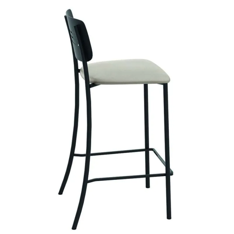 Perfecta Miro Tabouret snack de cuisine en simili rembourré avec dossier strié en métal> Tabouret Snack (assise +/- 65 Cm)|Tabouret De Bar (assise +/- 80 Cm)