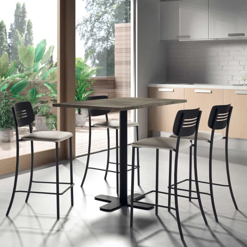 Perfecta Miro Tabouret snack de cuisine en simili rembourré avec dossier strié en métal> Tabouret Snack (assise +/- 65 Cm)|Tabouret De Bar (assise +/- 80 Cm)