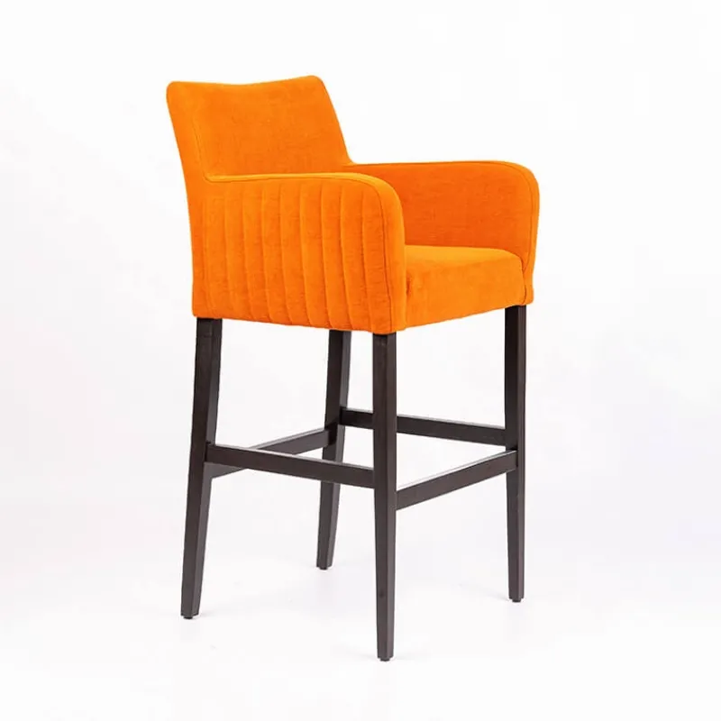 Sessio Moritz line Tabouret de bar en tissu avec accoudoirs dos matelassé et pieds en bois> Tabouret De Bar (assise +/- 80 Cm)