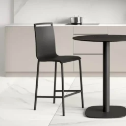 Cancio Nera Tabouret snack en métal et bois hauteur 65 cm> Tabouret Snack (assise +/- 65 Cm)|Tabouret De Bar (assise +/- 80 Cm)