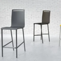Cancio Nera Tabouret snack en métal et bois hauteur 65 cm><noscript><img width=