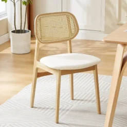 NinaChaise en bois avec dossier en cannage et assise tissu> Chaise De Salle à Manger|Chaise Salon
