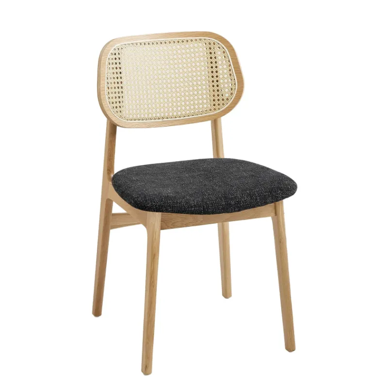 NinaChaise en bois avec dossier en cannage et assise tissu> Chaise De Salle à Manger|Chaise Salon