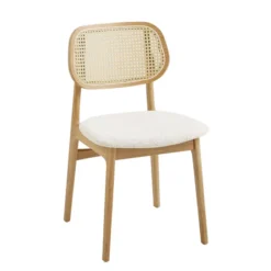 NinaChaise en bois avec dossier en cannage et assise tissu><noscript><img width=
