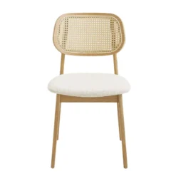 NinaChaise en bois avec dossier en cannage et assise tissu><noscript><img width=