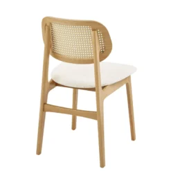 NinaChaise en bois avec dossier en cannage et assise tissu><noscript><img width=