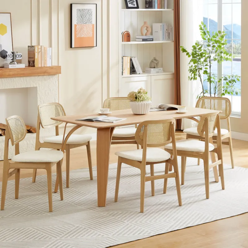 NinaChaise en bois avec dossier en cannage et assise tissu> Chaise De Salle à Manger|Chaise Salon