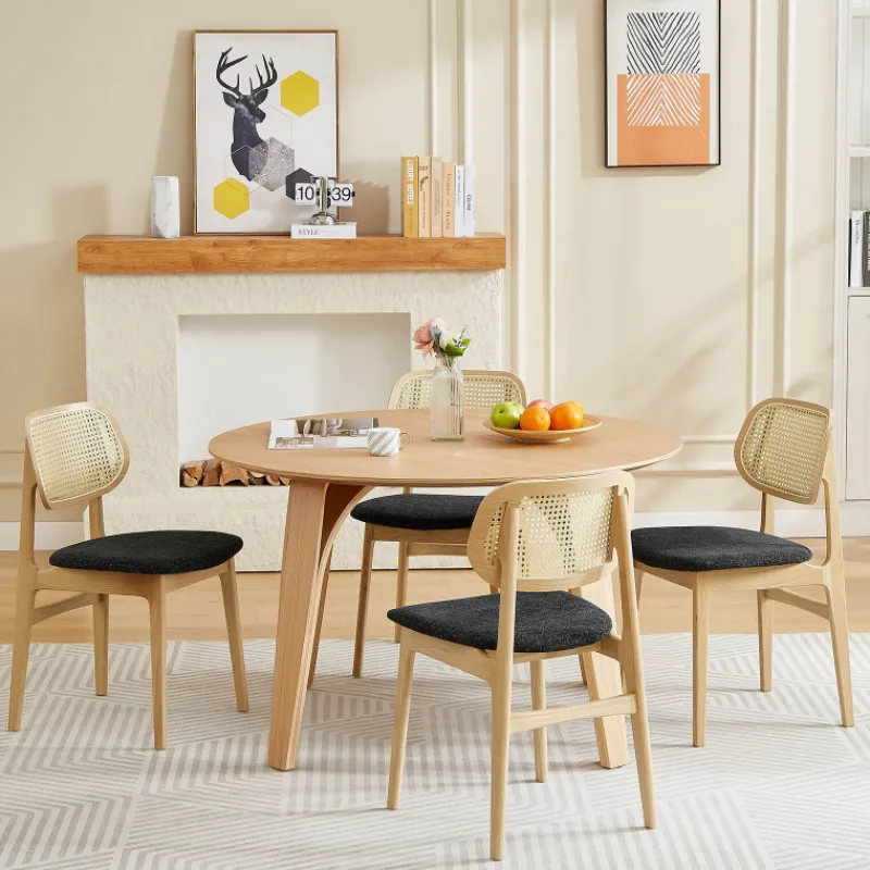 NinaChaise en bois avec dossier en cannage et assise tissu> Chaise De Salle à Manger|Chaise Salon