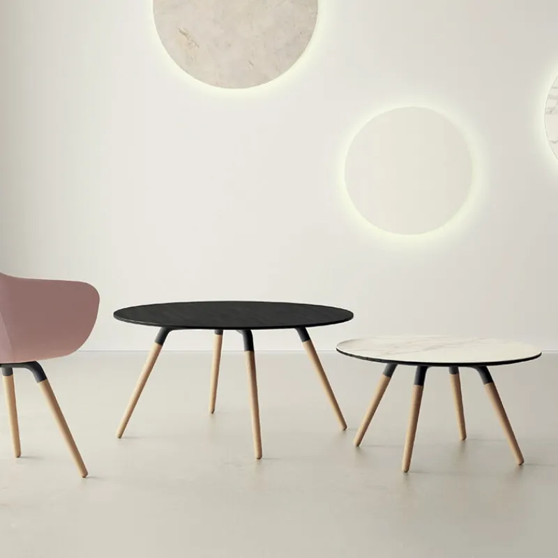 Cancio Nuba mini Table basse ronde en céramique avec pieds en bois> Table De Salon