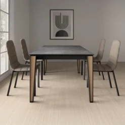 Cancio Okaso Table moderne en céramique avec pieds en bois et métal> Table De Salle à Manger